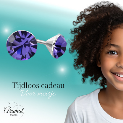 Mini Stud Earrings Violet Purple – 3mm – Stainless Steel