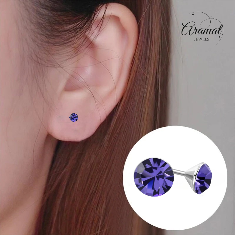 Mini Stud Earrings Violet Purple – 3mm – Stainless Steel