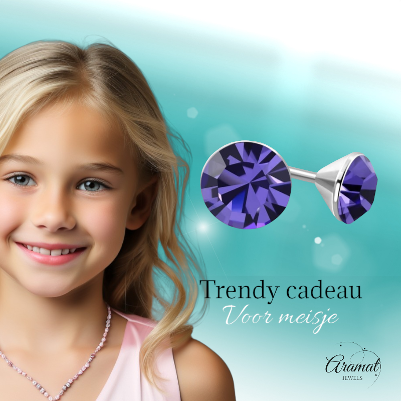 Mini Stud Earrings Violet Purple – 3mm – Stainless Steel