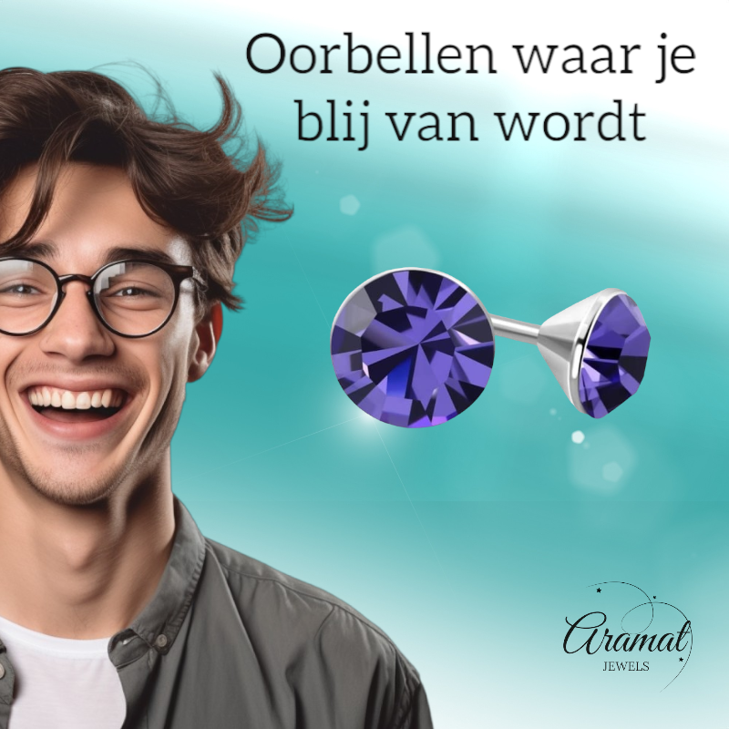 Mini Stud Earrings Violet Purple – 3mm – Stainless Steel