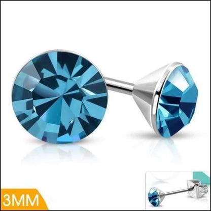 Steel Crystal Earrings with sapphire blue stone – Silver color – 3mm