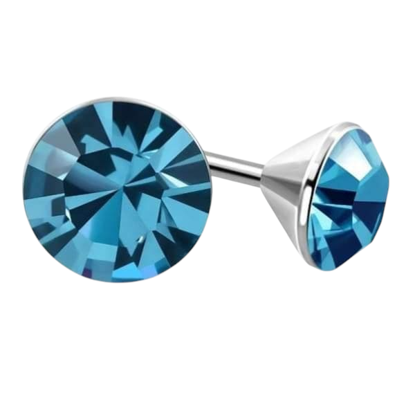 Steel Crystal Earrings with sapphire blue stone – Silver color – 3mm