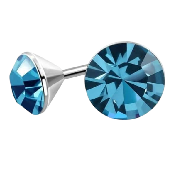 Steel Crystal Earrings with sapphire blue stone – Silver color – 3mm