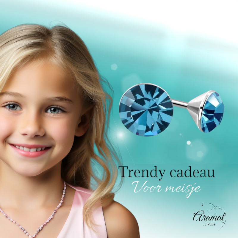 Steel Crystal Earrings with sapphire blue stone – Silver color – 3mm