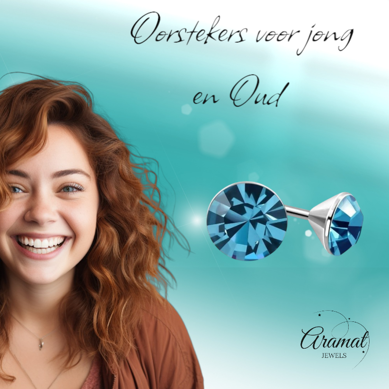 Steel Crystal Earrings with sapphire blue stone – Silver color – 3mm