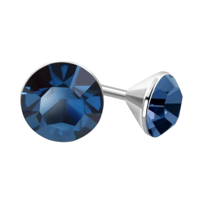 Steel Crystal Earrings with denim blue stone – Silver color – 3mm