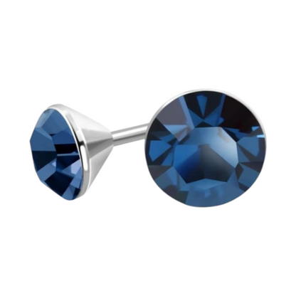 Steel Crystal Earrings with denim blue stone – Silver color – 3mm