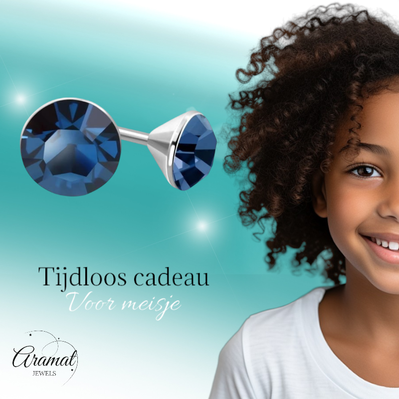 Steel Crystal Earrings with denim blue stone – Silver color – 3mm