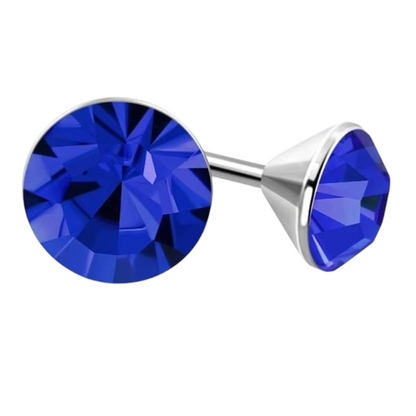 Steel Crystal Earrings with royal blue stone – Silver color – 3mm