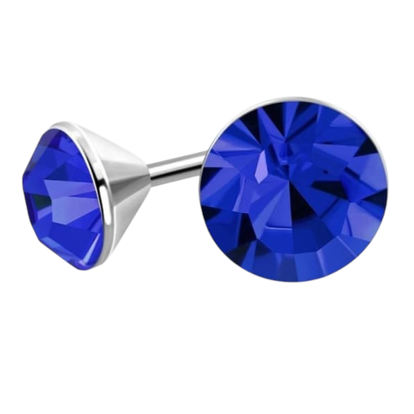 Steel Crystal Earrings with royal blue stone – Silver color – 3mm