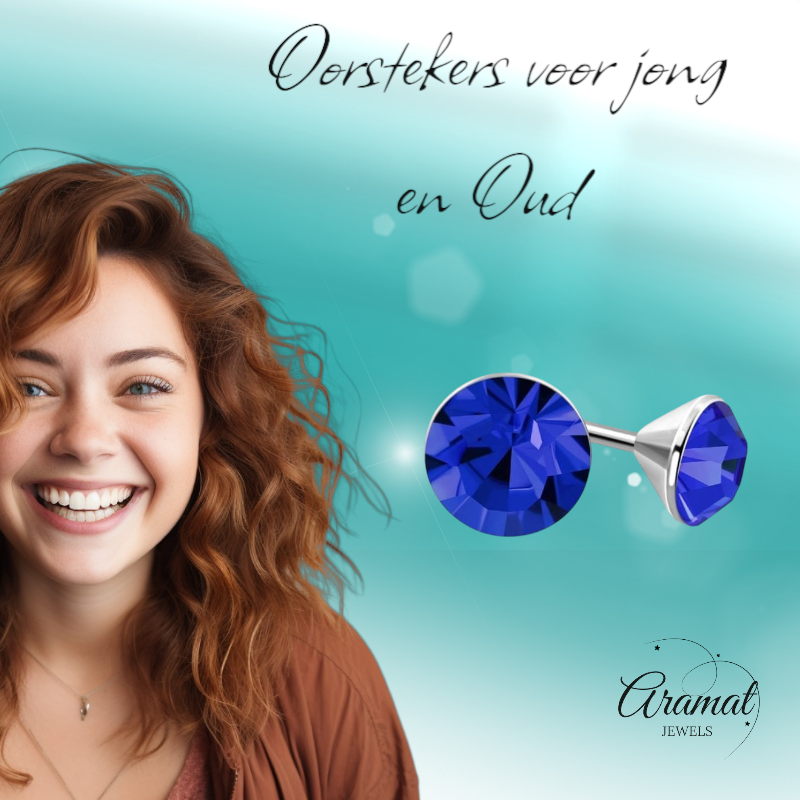 Steel Crystal Earrings with royal blue stone – Silver color – 3mm