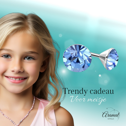 Steel Crystal Earrings with light blue stone – Silver color – 3mm