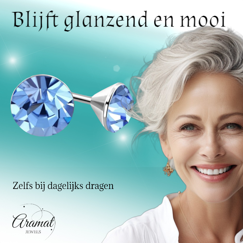 Steel Crystal Earrings with light blue stone – Silver color – 3mm