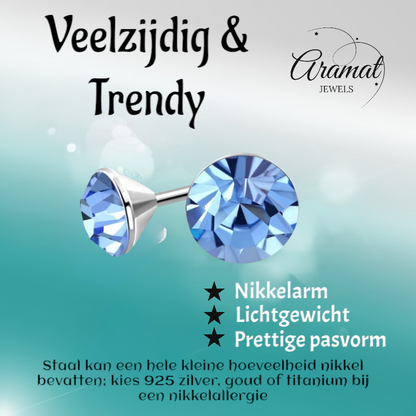 Steel Crystal Earrings with light blue stone – Silver color – 3mm