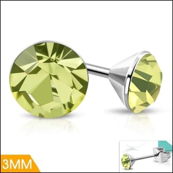 Light Green Mini Crystal Earrings – 3mm – Stainless Steel