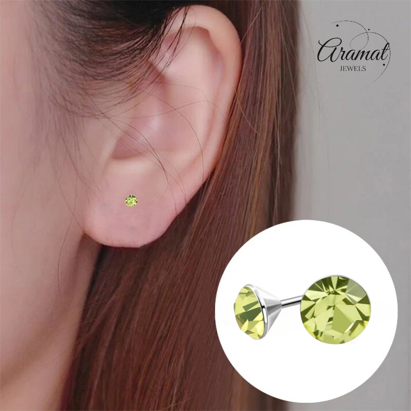 Light Green Mini Crystal Earrings – 3mm – Stainless Steel