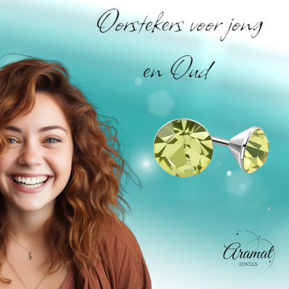 Light Green Mini Crystal Earrings – 3mm – Stainless Steel