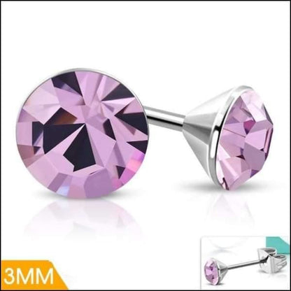Purple Crystal Stud Earrings – 3mm – Stainless Steel