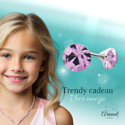 Purple Crystal Stud Earrings – 3mm – Stainless Steel