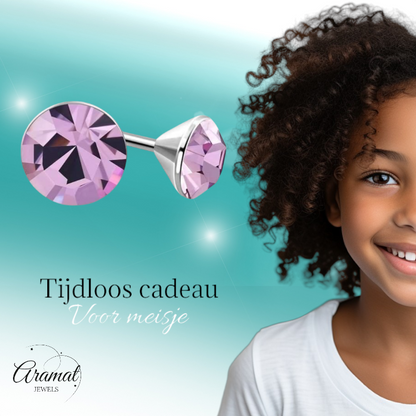 Purple Crystal Stud Earrings – 3mm – Stainless Steel