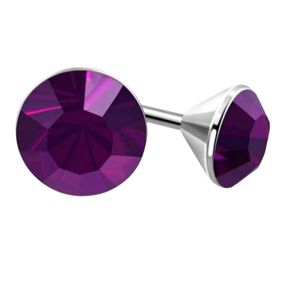 Steel Crystal Earrings with purple stones – Silver color – 4mm