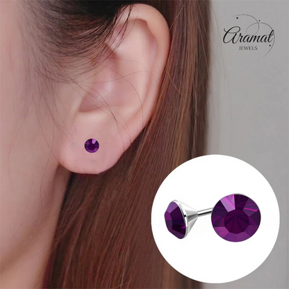 Steel Crystal Earrings with purple stones – Silver color – 4mm