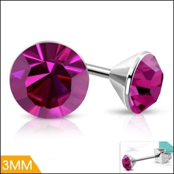 Pink Mini Crystal Earrings – 3mm – Stainless Steel