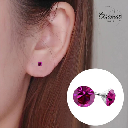 Pink Mini Crystal Earrings – 3mm – Stainless Steel