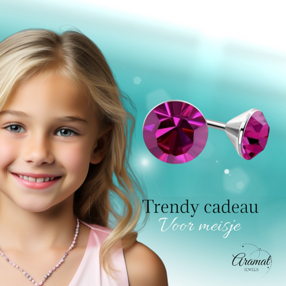 Pink Mini Crystal Earrings – 3mm – Stainless Steel