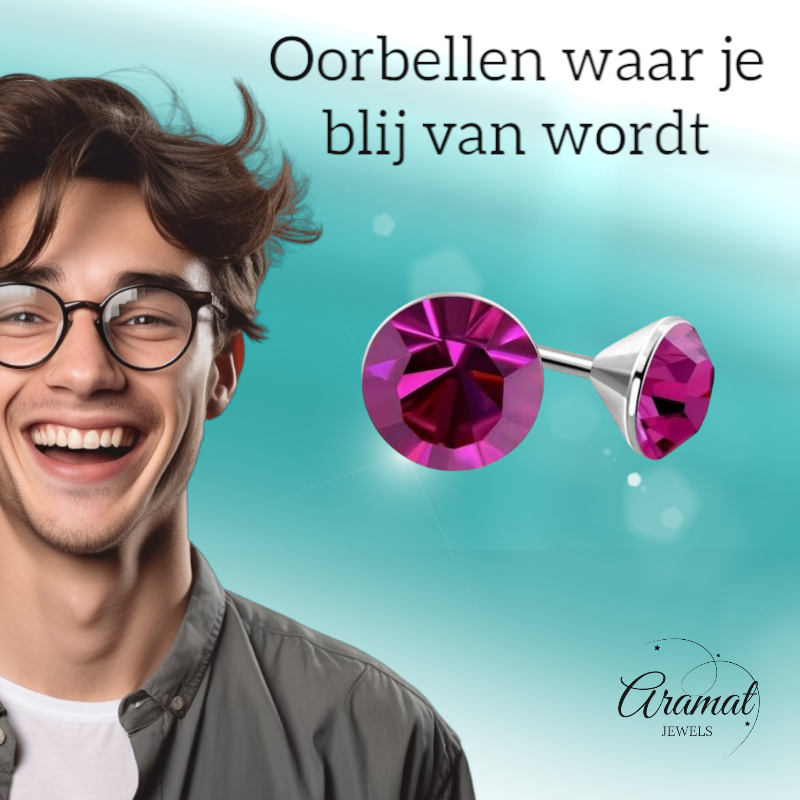 Pink Mini Crystal Earrings – 3mm – Stainless Steel