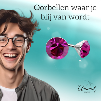 Pink Mini Crystal Earrings – 3mm – Stainless Steel