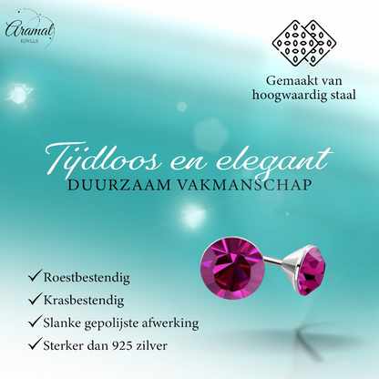 Pink Mini Crystal Earrings – 3mm – Stainless Steel