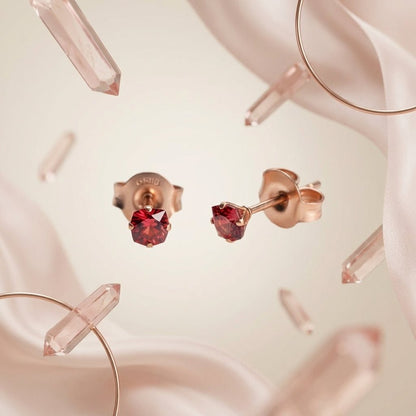 Oorbellen – RVS Roségoudkleur met Rode Vierkante Zirkonia (3mm) - Aramat Jewels - Oorbellen - cadeautip