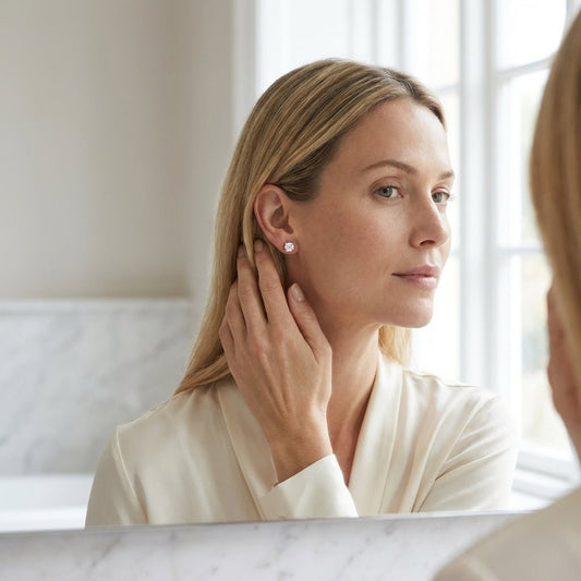 Oorbellen – RVS Roségoudkleur met Vierkante Zirkonia (4mm) - Aramat Jewels - Oorbellen - cadeautip