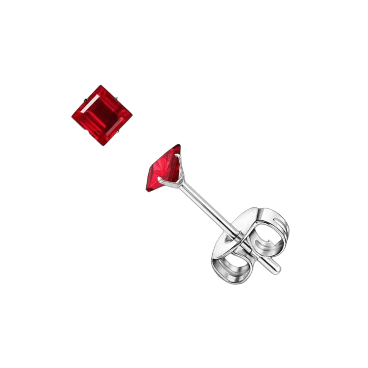 Oorbellen – RVS Zilverkleur met Rode Vierkante Zirkonia (3mm) - Aramat Jewels - Oorbellen - cadeautip