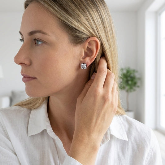 Oorbellen – RVS Zwartkleur met Vierkante Zirkonia (7mm) - Aramat Jewels - Oorbellen - cadeautip