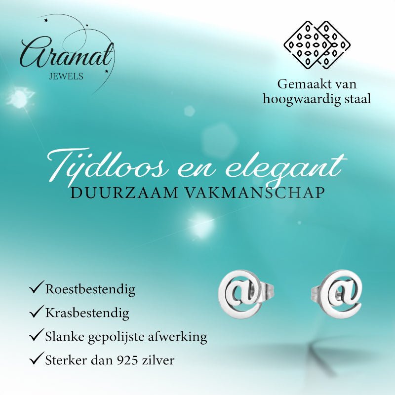 Oorbellen – Staal Apenstaartje (@) Zilverkleurig (10mm) - Aramat Jewels - Oorbellen - cadeautip