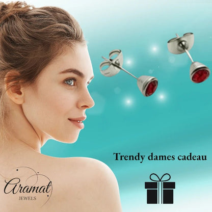 Oorbellen – Staal Kristal Rood (5mm) - Aramat Jewels - Oorbellen - cadeautip