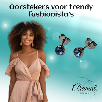 Oorbellen – Staal Lila Kristal Zilverkleurig (5mm) - Aramat Jewels - Oorbellen - cadeautip
