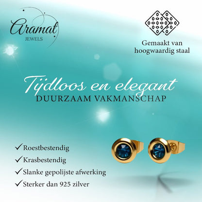 Oorbellen – Staal Zeegroene Kristal Goudkleurig (8mm) - Aramat Jewels - Oorbellen - cadeautip
