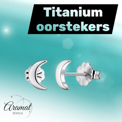 Oorbellen – Titanium Maan Zilverkleurig (8mm) - Aramat Jewels - Oorbellen - cadeautip