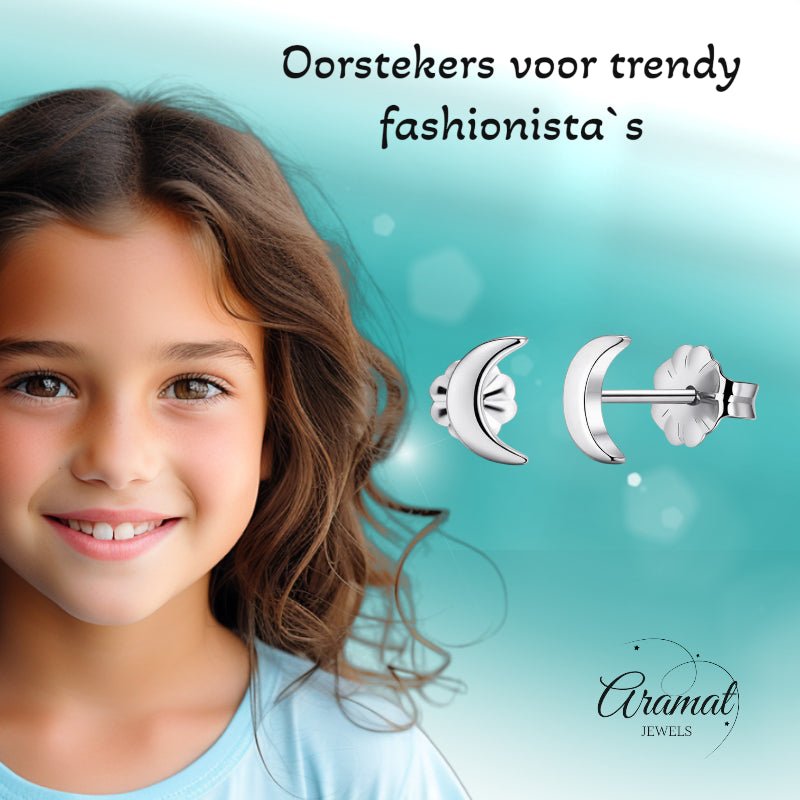Oorbellen – Titanium Maan Zilverkleurig (8mm) - Aramat Jewels - Oorbellen - cadeautip