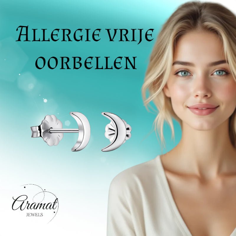 Oorbellen – Titanium Maan Zilverkleurig (8mm) - Aramat Jewels - Oorbellen - cadeautip