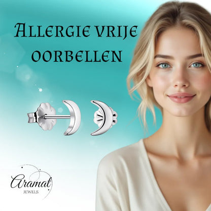 Oorbellen – Titanium Maan Zilverkleurig (8mm) - Aramat Jewels - Oorbellen - cadeautip