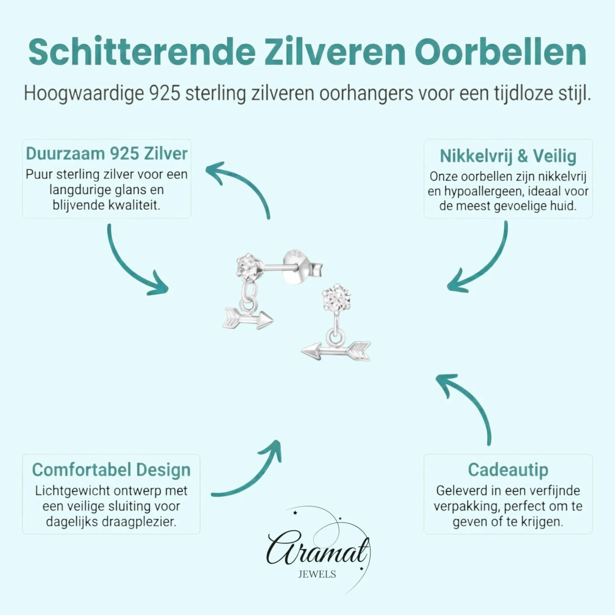 Oorbellen – Zilver Hanger Pijl Kristal (9x10mm) - Aramat Jewels - Oorbellen - cadeautip