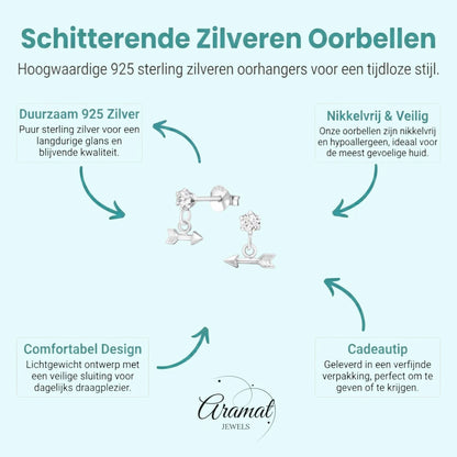 Oorbellen – Zilver Hanger Pijl Kristal (9x10mm) - Aramat Jewels - Oorbellen - cadeautip