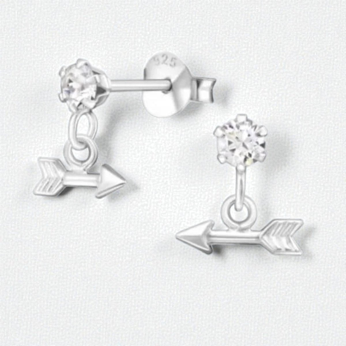 Oorbellen – Zilver Hanger Pijl Kristal (9x10mm) - Aramat Jewels - Oorbellen - cadeautip