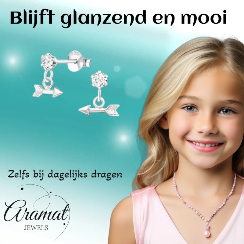 Oorbellen – Zilver Hanger Pijl Kristal (9x10mm) - Aramat Jewels - Oorbellen - cadeautip