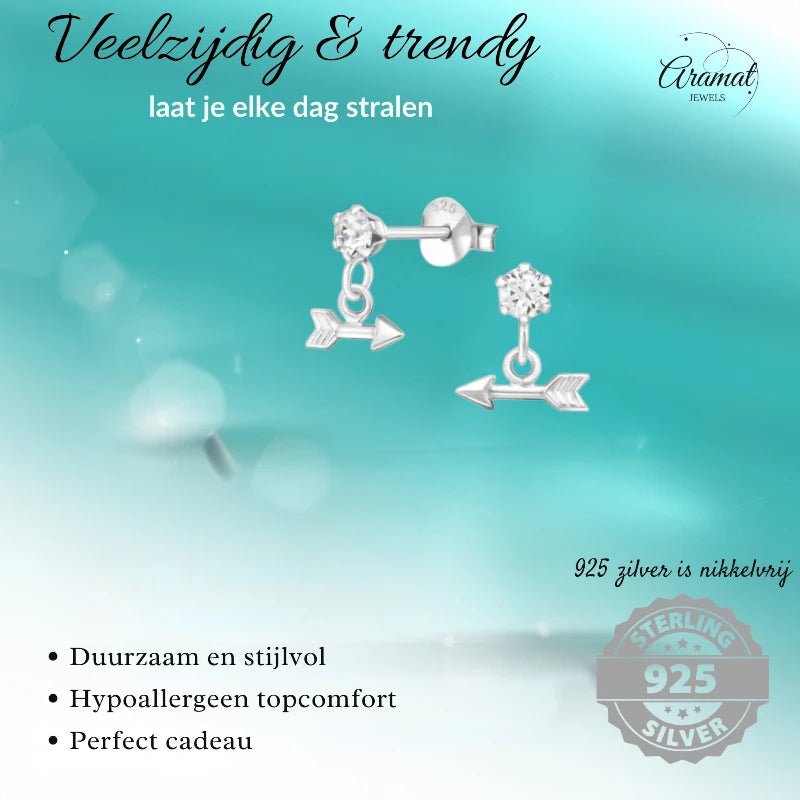 Oorbellen – Zilver Hanger Pijl Kristal (9x10mm) - Aramat Jewels - Oorbellen - cadeautip