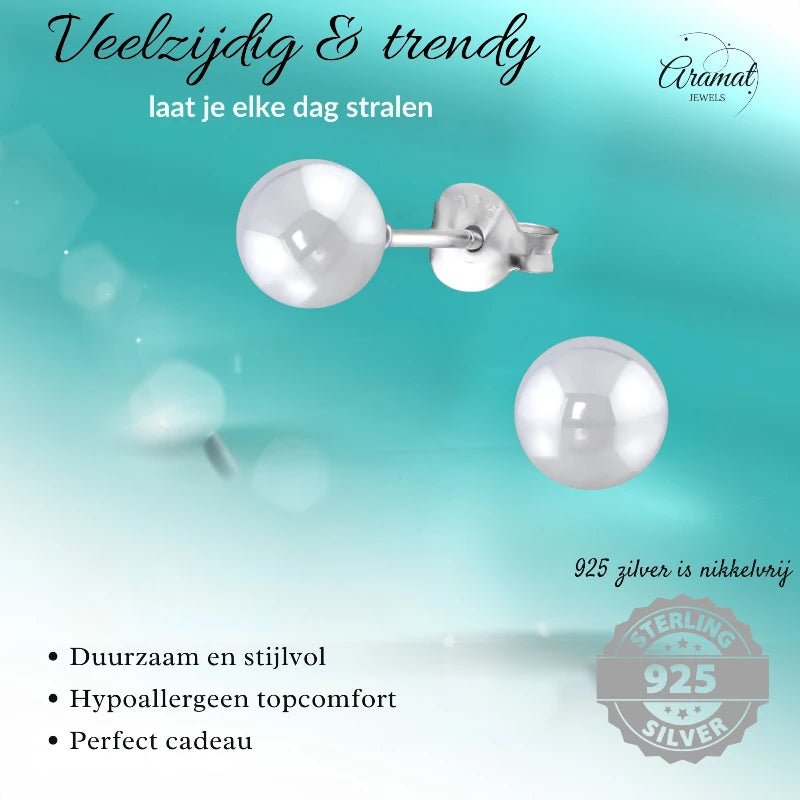 Oorbellen – Zilver Parel Lichtgrijs (6mm) - Aramat Jewels - Oorbellen - cadeautip